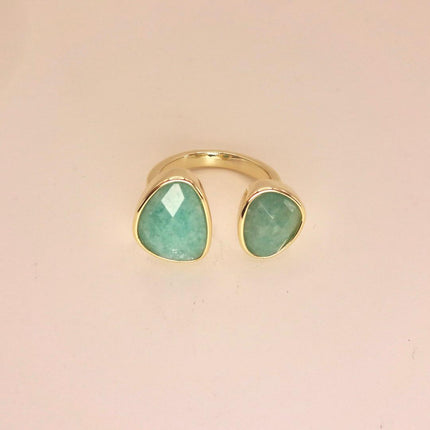Vintage Gold Bronze Green Amazonite adjustable ring