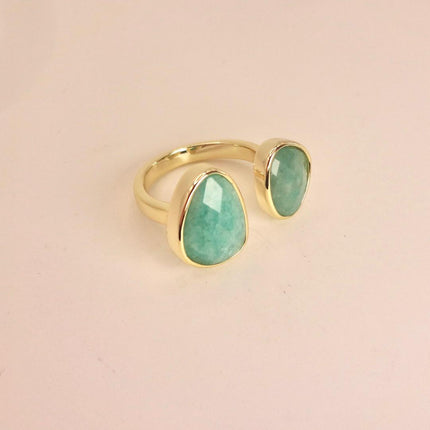 Vintage Gold Bronze Green Amazonite adjustable ring