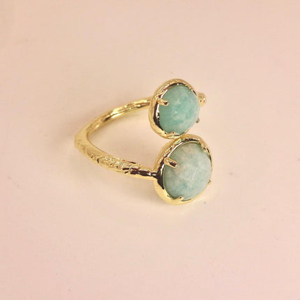 Vintage Gold Bronze Green Amazonite adjustable ring