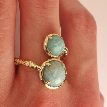 Vintage Gold Bronze Green Amazonite adjustable ring