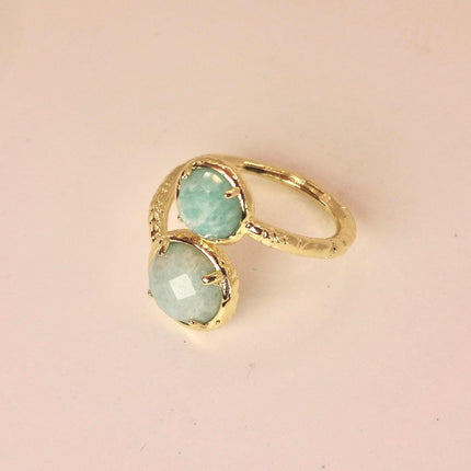 Vintage Gold Bronze Green Amazonite adjustable ring