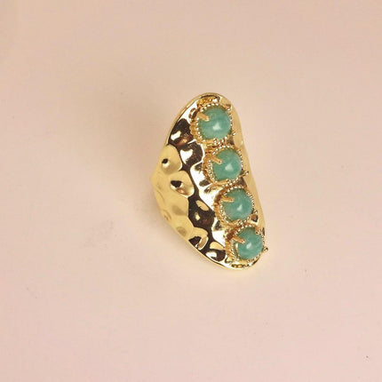 Vintage Gold Bronze Green Amazonite adjustable ring