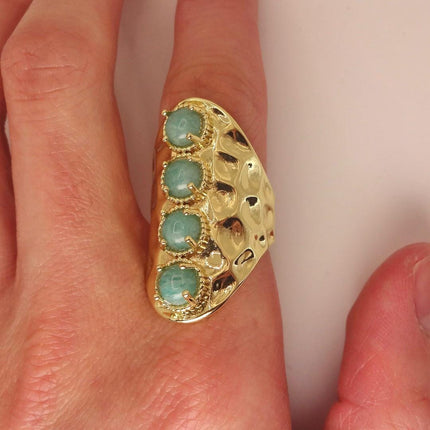 Vintage Gold Bronze Green Amazonite adjustable ring