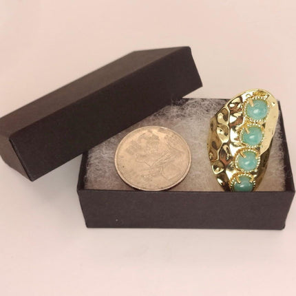 Vintage Gold Bronze Green Amazonite adjustable ring