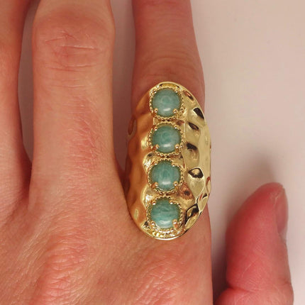 Vintage Gold Bronze Green Amazonite adjustable ring