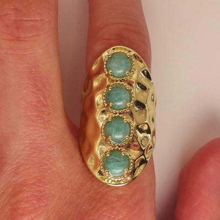 Vintage Gold Bronze Green Amazonite adjustable ring
