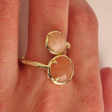 Vintage Gold Bronze Cherry Quartz Ring: Boho Statement Jewelry Adjustable