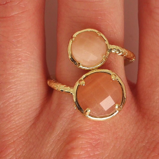 Vintage Gold Bronze Cherry Quartz Ring: Boho Statement Jewelry Adjustable
