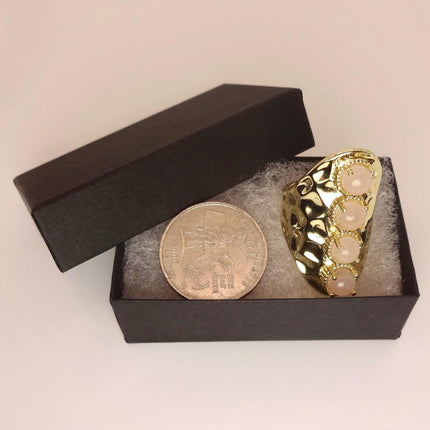 Vintage Gold Bronze Rose Quartz Ring: Boho Statement Jewelry Adjustable