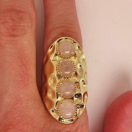 Vintage Gold Bronze Rose Quartz Ring: Boho Statement Jewelry Adjustable