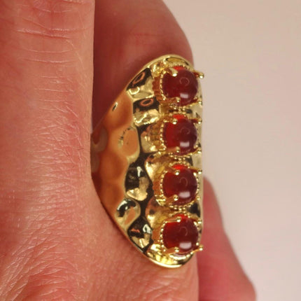 Vintage Statement Ring: Deep Red Carnelian - Gold Finished Bronze Adjustable