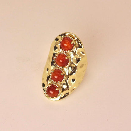 Vintage Statement Ring: Deep Red Carnelian - Gold Finished Bronze Adjustable
