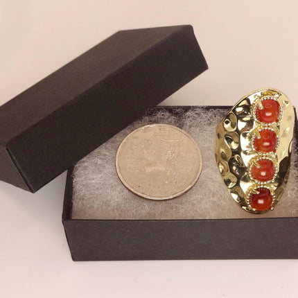 Vintage Statement Ring: Deep Red Carnelian - Gold Finished Bronze Adjustable