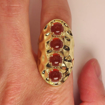 Vintage Statement Ring: Deep Red Carnelian - Gold Finished Bronze Adjustable