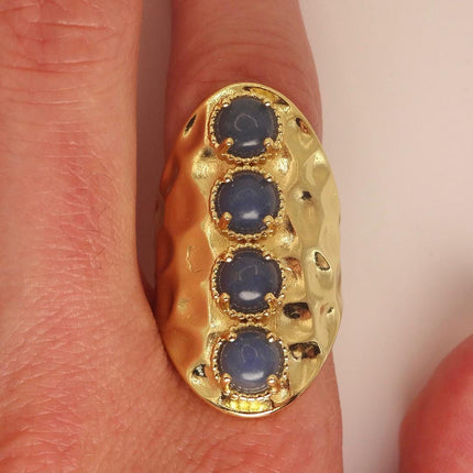 Vintage Statement Ring: Deep Blue Chalsedony Gold Finished Bronze Adjustable
