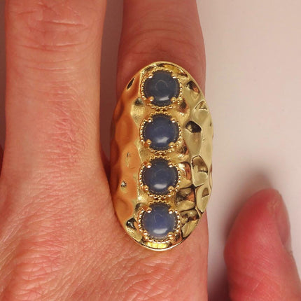 Vintage Statement Ring: Deep Blue Chalsedony Gold Finished Bronze Adjustable