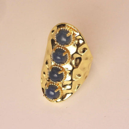 Vintage Statement Ring: Deep Blue Chalsedony Gold Finished Bronze Adjustable
