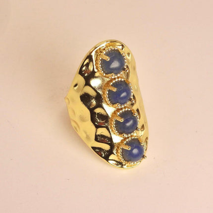 Vintage Statement Ring: Deep Blue Chalsedony Gold Finished Bronze Adjustable