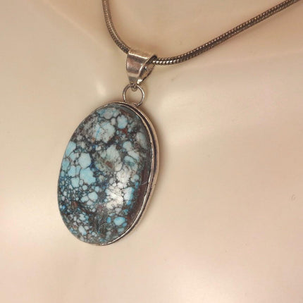 Vintage Turquoise Silver Gemstone Pendant | 925 Sterling Silver Necklace