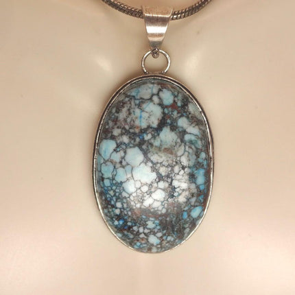 Vintage Turquoise Silver Gemstone Pendant | 925 Sterling Silver Necklace