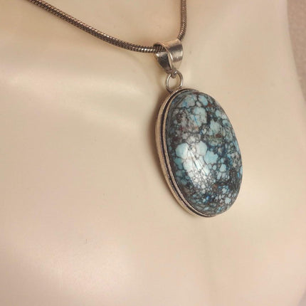 Vintage Turquoise Silver Gemstone Pendant | 925 Sterling Silver Necklace