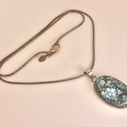 Vintage Turquoise Silver Gemstone Pendant | 925 Sterling Silver Necklace