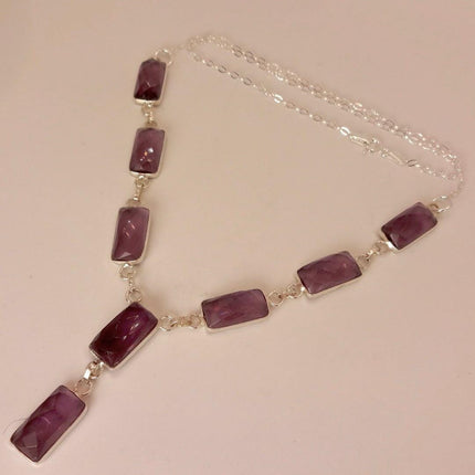 Vintage Amethyst Necklace - Purple Gemstone on Sterling Silver Chain
