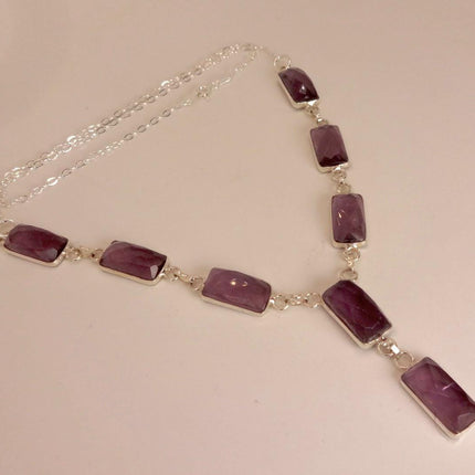 Vintage Amethyst Necklace - Purple Gemstone on Sterling Silver Chain
