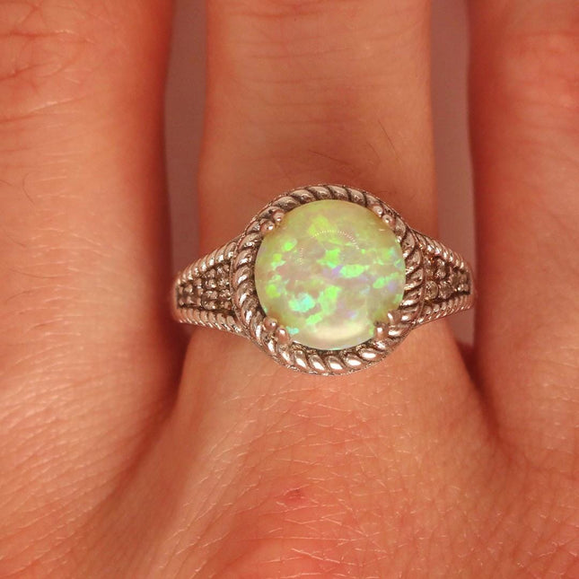 Vintage Fire Opal Ring 925 Sterling Silver