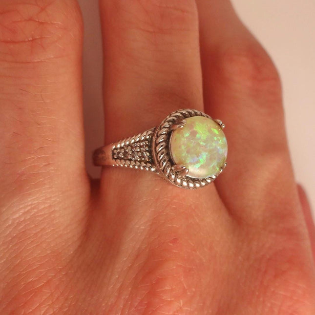 Vintage Fire Opal Ring 925 Sterling Silver