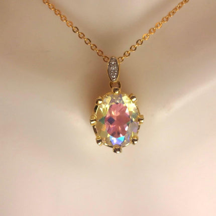 Vintage Golden 925 Sterling Silver White Mystic Topaz Choker Necklace