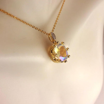 Vintage Golden 925 Sterling Silver White Mystic Topaz Choker Necklace