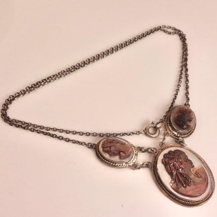 Vintage Abalone Cameo Necklace 925 Sterling Silver