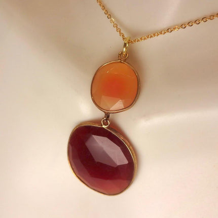 Vintage Red Carnelian Necklace - Gold Filled Minimalist Stacking Chain