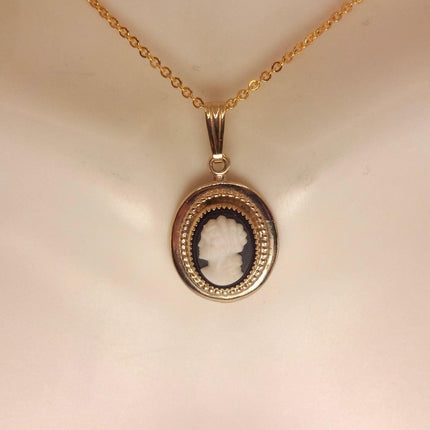 Vintage Cameo Pendant Necklace: GF Gold Filled Charm, Delicate Chain