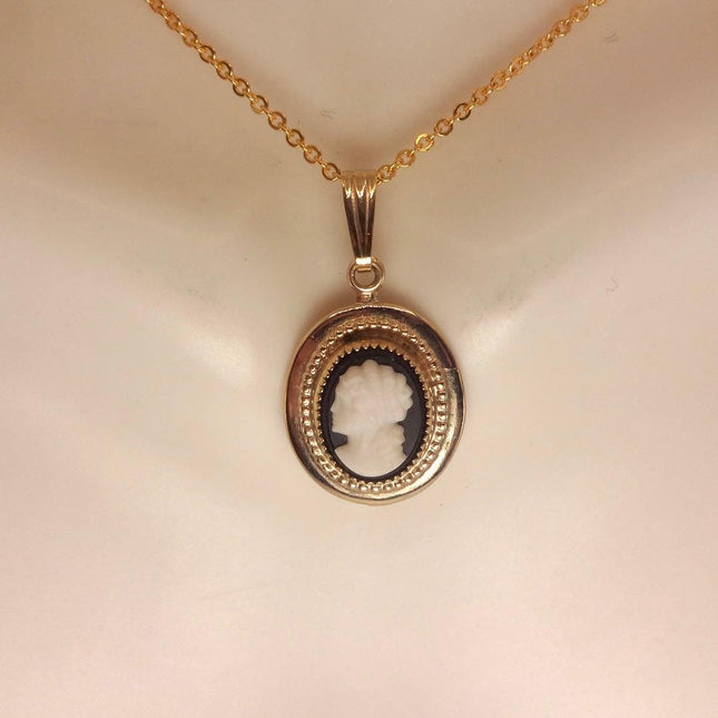 Vintage Cameo Pendant Necklace: GF Gold Filled Charm, Delicate Chain