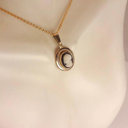 Vintage Cameo Pendant Necklace: GF Gold Filled Charm, Delicate Chain