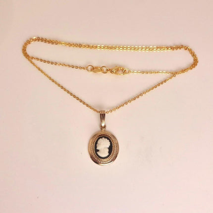 Vintage Cameo Pendant Necklace: GF Gold Filled Charm, Delicate Chain