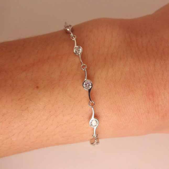 Vintage CZ Crystal Gemstone 925 Sterling Silver Tennis Bracelet
