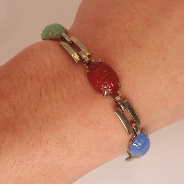 Vintage Gold Gemstone Scarab Bracelet Gold Filled