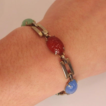 Vintage Gold Gemstone Scarab Bracelet Gold Filled