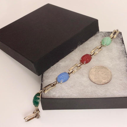 Vintage Gold Gemstone Scarab Bracelet Gold Filled