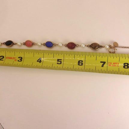 Vintage Gold Gemstone Scarab Pearl Bracelet Gold Filled