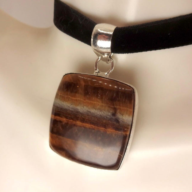 Vintage Tiger's Eye Choker: White Bronze & Silver Boho Necklace