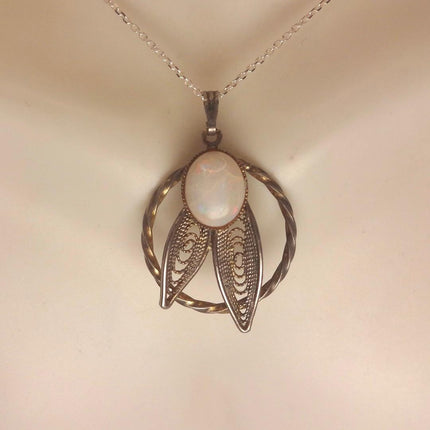 Vintage White Fire Opal Necklace Gold Filled and Sterling Silver