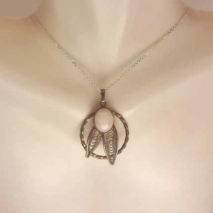 Vintage White Fire Opal Necklace Gold Filled and Sterling Silver