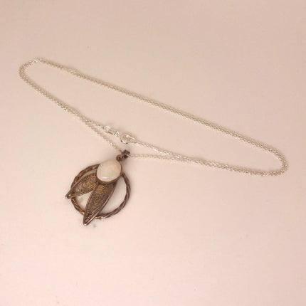 Vintage White Fire Opal Necklace Gold Filled and Sterling Silver