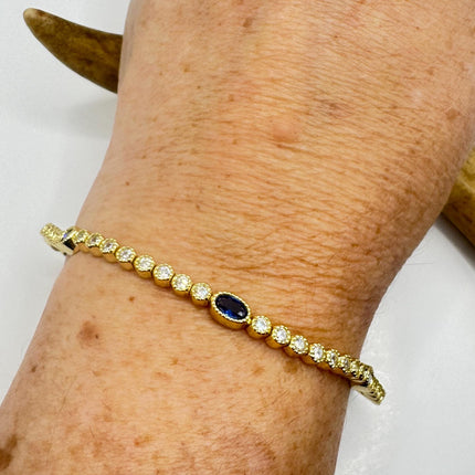 Vintage Blue Iolite CZ Bracelet Golden Sterling Silver 925