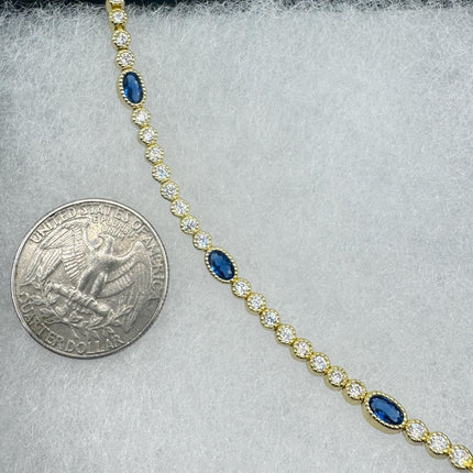 Vintage Blue Iolite CZ Bracelet Golden Sterling Silver 925