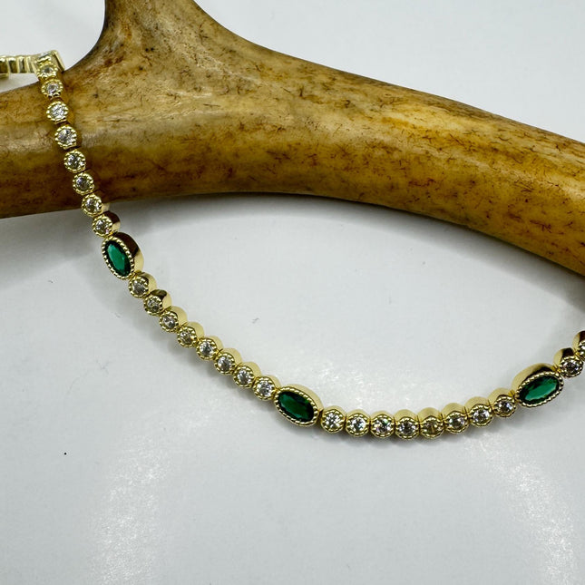 Vintage Green Chrome Diopside Golden 925 Sterling Silver Bracelet